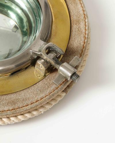  Gucci Steel Brass Glass and Suede Porthole Ashtray by Gucci