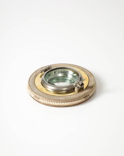  Gucci Steel Brass Glass and Suede Porthole Ashtray by Gucci