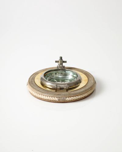  Gucci Steel Brass Glass and Suede Porthole Ashtray by Gucci