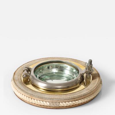  Gucci Steel Brass Glass and Suede Porthole Ashtray by Gucci