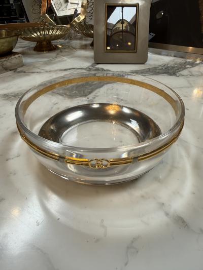  Gucci Vintage Gucci Glass Bowl with Gold Tone GG Accents