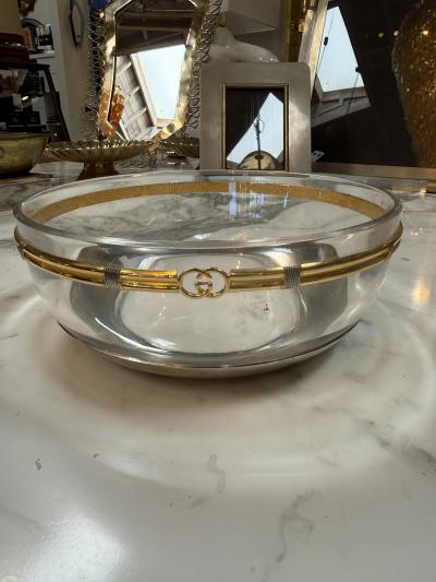  Gucci Vintage Gucci Glass Bowl with Gold Tone GG Accents