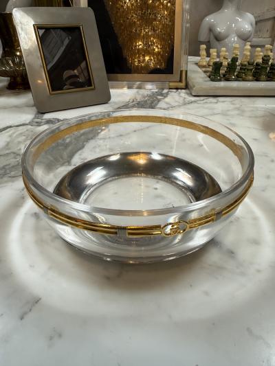  Gucci Vintage Gucci Glass Bowl with Gold Tone GG Accents