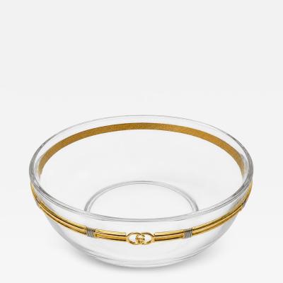  Gucci Vintage Gucci Glass Bowl with Gold Tone GG Accents