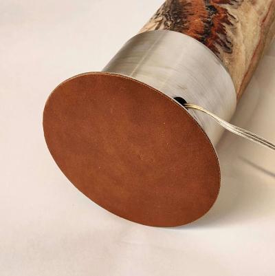  Gueridon Ambient Brown Onyx Table Lamp with Leather Backed Stainless Steel Base