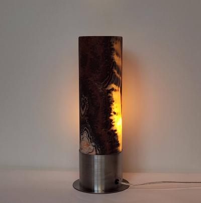  Gueridon Ambient Brown Onyx Table Lamp with Leather Backed Stainless Steel Base