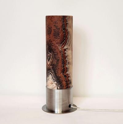 Gueridon Ambient Brown Onyx Table Lamp with Leather Backed Stainless Steel Base