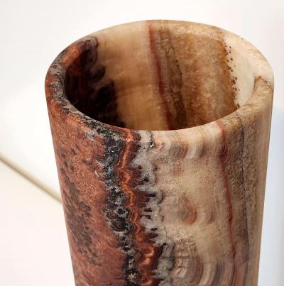  Gueridon Ambient Brown Onyx Table Lamp with Leather Backed Stainless Steel Base