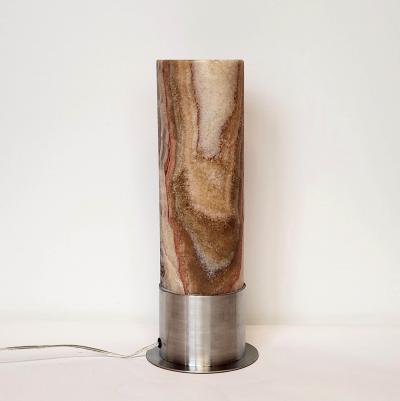  Gueridon Ambient Brown Onyx Table Lamp with Leather Backed Stainless Steel Base