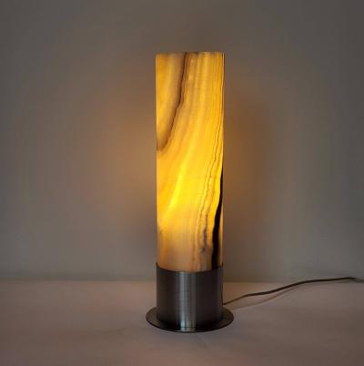  Gueridon Ambient Brown and White Onyx Table Lamp with Leather Backed Stainless Steel Base