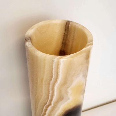  Gueridon Ambient Brown and White Onyx Table Lamp with Leather Backed Stainless Steel Base