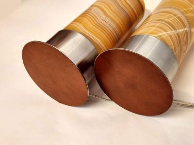  Gueridon Set of 2 Ambient Onyx Table Lamps with Leather Backed Stainless Steel Base