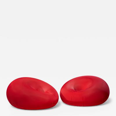  Gufram Ceretti Derossi Rosso Tullio Eugenio Regge for Gufram SRL Italian Red Detecma Chairs Pair