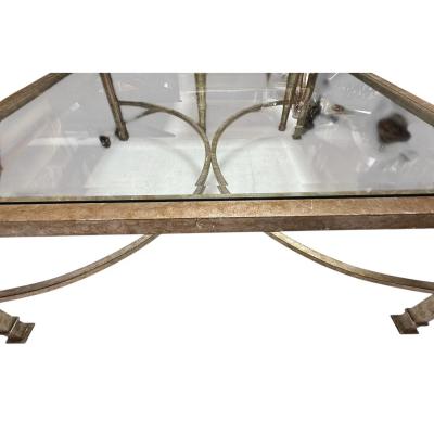  Gustav Carroll Art Deco Gustav Carroll White Gold Gilt Metal Beveled Glass Cocktail Table