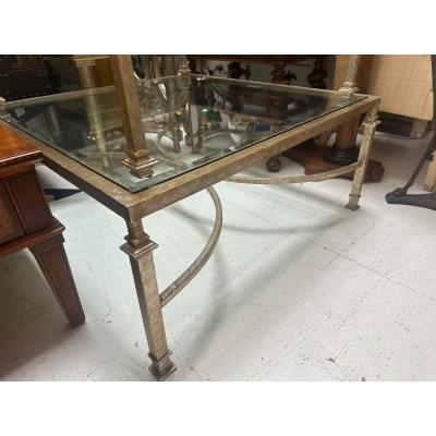  Gustav Carroll Art Deco Gustav Carroll White Gold Gilt Metal Beveled Glass Cocktail Table