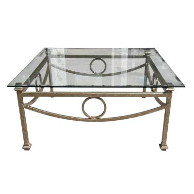  Gustav Carroll Art Deco Style Gustav Carroll Silver Gilt Metal Beveled Glass Cocktail Table