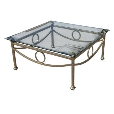  Gustav Carroll Art Deco Style Gustav Carroll Silver Gilt Metal Beveled Glass Cocktail Table