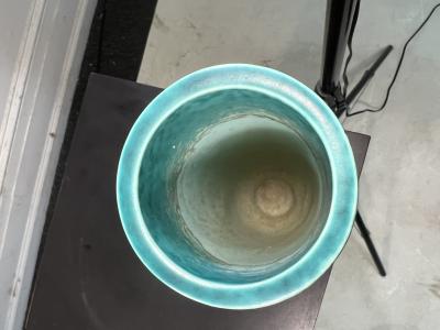  Gustavsberg ART DECO AQUA CERAMIC AND SILVER FISH VASE BY GUSTAVBERG