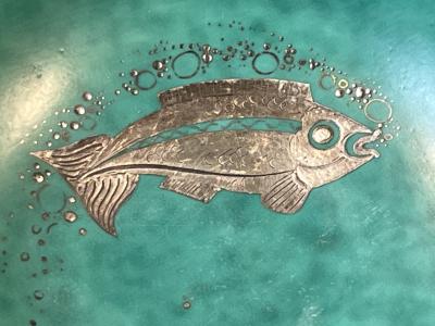  Gustavsberg ART DECO ARGENTA FOOTED BOWL DECORATED WITH SIVER INLAID FISH