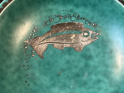  Gustavsberg ART DECO ARGENTA FOOTED BOWL DECORATED WITH SIVER INLAID FISH