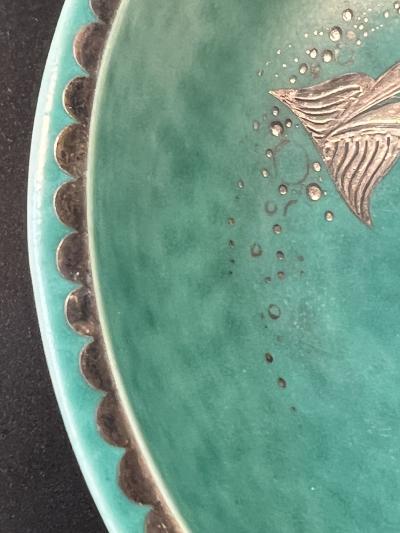  Gustavsberg ART DECO ARGENTA FOOTED BOWL DECORATED WITH SIVER INLAID FISH