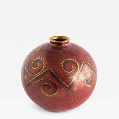  Gustavsberg JOSEF EKBERG ROSE AND GOLD GLAZED SPHERICAL VASE GUSTAVSBERG SWEDEN 1927