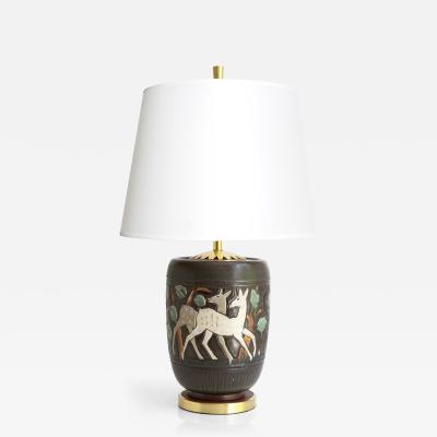  Gustavsberg Studio BERNDT FRIBERG ANKARGODS CERAMIC LAMP WITH FAUNA GUSTAVSBERG SWEDEN CA 1940S