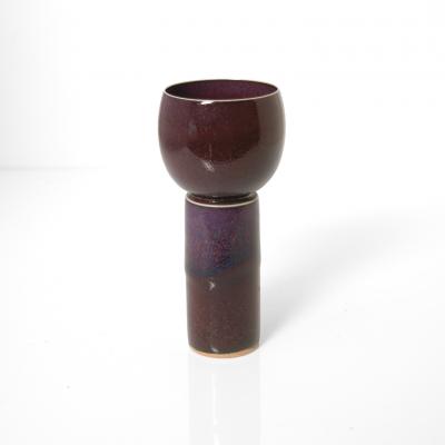  Gustavsberg Studio STIG LINDBERG UNIQUE GRAIL SHAPED OBJECT IN PURPLE GLAZE GUSTAVSBERG SWEDEN