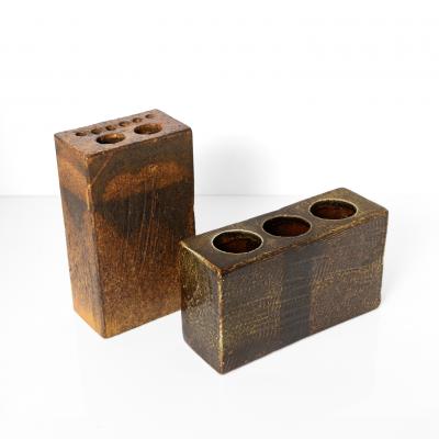  Gustavsberg Studio TWO LISA LARSEN UNIQUE CLAY VASES FOR GUSTAVSBERG STUDIO SWEDEN CIRCA 1960