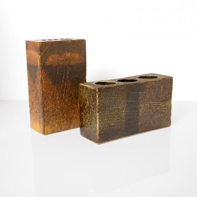  Gustavsberg Studio TWO LISA LARSEN UNIQUE CLAY VASES FOR GUSTAVSBERG STUDIO SWEDEN CIRCA 1960