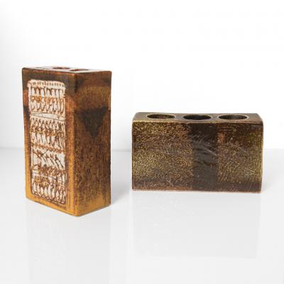  Gustavsberg Studio TWO LISA LARSEN UNIQUE CLAY VASES FOR GUSTAVSBERG STUDIO SWEDEN CIRCA 1960