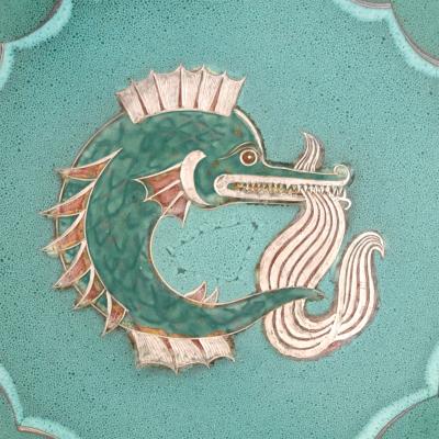  Gustavsberg Studio WILHELM KAGE ARGENTA SERIES SEA SERPENT BOWL FOR GUSTAVSBERG SWEDEN 1930 