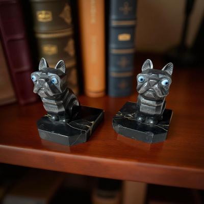  H Moreau Pair of Art Deco French Bulldog Bookends by H Moreau France 1930s