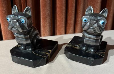  H Moreau Pair of Art Deco French Bulldog Bookends by H Moreau France 1930s