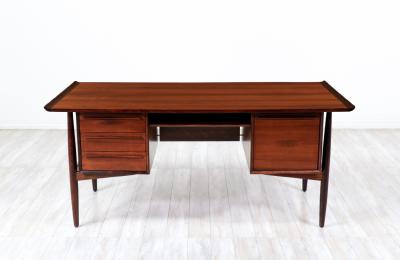  H P Hansen Danish Modern Executive Sculpted Rosewood Desk by H P Hansen