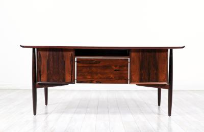  H P Hansen Danish Modern Executive Sculpted Rosewood Desk by H P Hansen