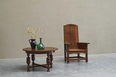  H Pander Zonen H Pander Zonen Round Coffee Table with Baluster Legs in Solid Oak Netherlands