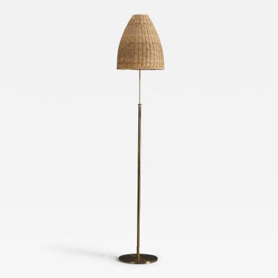  H W Armatur H W Armatur Floor Lamp with Brass and Rattan Sweden 1940s