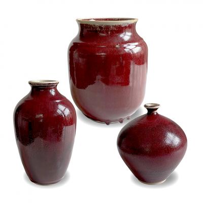 H gan s Trio of Vases in Vibrant Oxblood Glaze by John Andersson