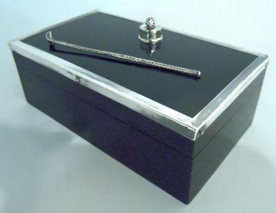  HJ Cooper Co Ltd English Modern Wood Box with Sterling Silver Golf Club Ball 1927