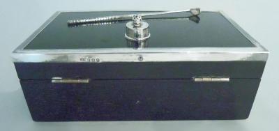  HJ Cooper Co Ltd English Modern Wood Box with Sterling Silver Golf Club Ball 1927