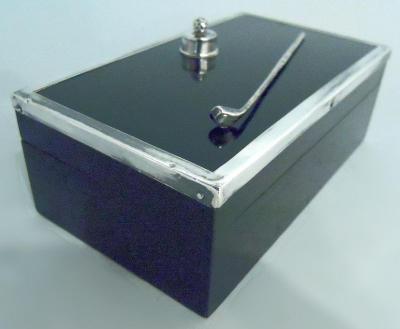  HJ Cooper Co Ltd English Modern Wood Box with Sterling Silver Golf Club Ball 1927