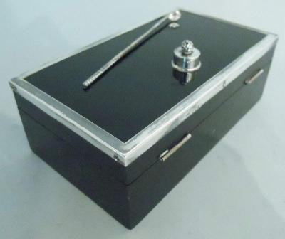  HJ Cooper Co Ltd English Modern Wood Box with Sterling Silver Golf Club Ball 1927