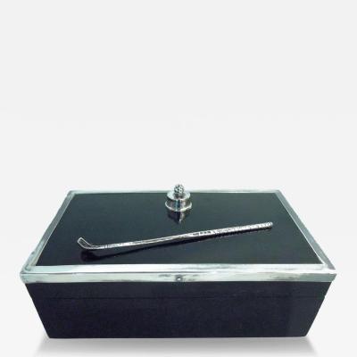  HJ Cooper Co Ltd English Modern Wood Box with Sterling Silver Golf Club Ball 1927