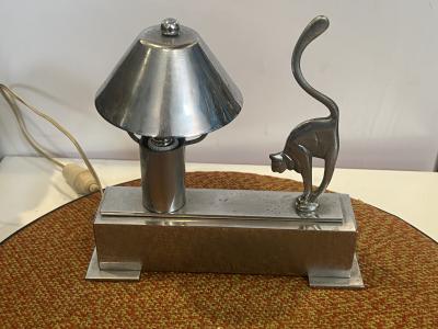 Hagenauer PETITE ART DECO CHROMED BRONZE AUSTRIAN CAT LAMP IN THE VEIN OF HAGENAUER