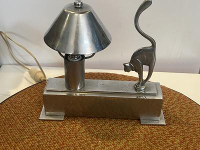 Hagenauer PETITE ART DECO CHROMED BRONZE AUSTRIAN CAT LAMP IN THE VEIN OF HAGENAUER