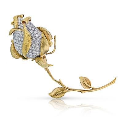  Hammerman Brothers HAMMERMAN BROTHERS PLATINUM 18K YELLOW GOLD DIAMOND ROSE VINTAGE BROOCH