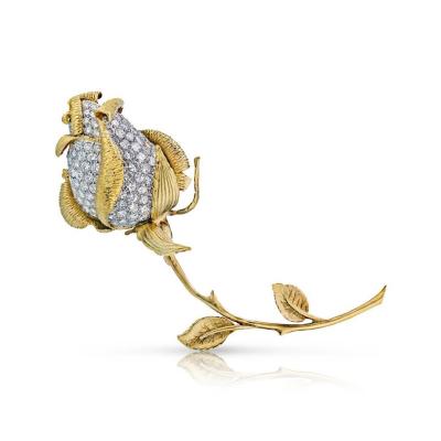  Hammerman Brothers HAMMERMAN BROTHERS PLATINUM 18K YELLOW GOLD DIAMOND ROSE VINTAGE BROOCH