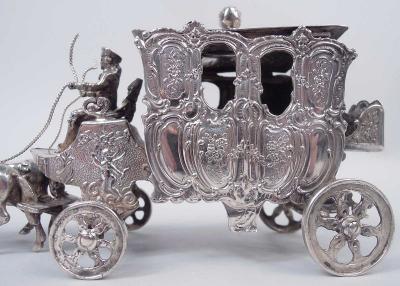  Hanau Antique German Hanau Rococo Silver Horse Drawn Cinderella Coach