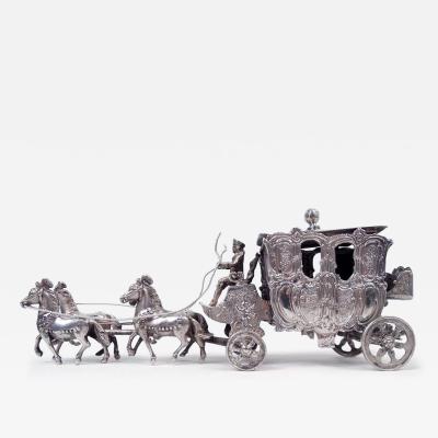  Hanau Antique German Hanau Rococo Silver Horse Drawn Cinderella Coach